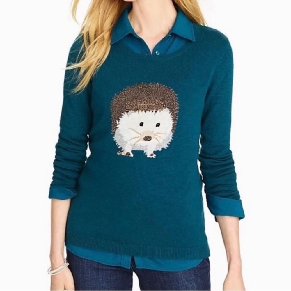 Talbots Teal Lambswool Blend Hedgehog Pullover Sweater